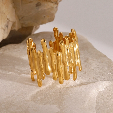 Anillo Abierto De Lava Fluida Acero Inoxidable Impermeable Hipoalergénico Geométrico Irregular Joyería Minimalista Mujeres Hombres