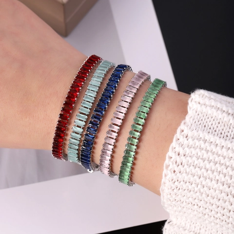 Pulsera de Tenis de Circonia Rectangular de Cobre a la Moda para Mujeres y Hombres Pulsera de Cadena de Eslabones Geométricos Regalo Joyería