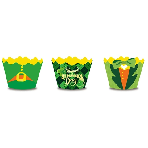 Decorazioni Per Cupcake San Patrizio Involucri E Topper Trifoglio Folletto Irlandese Carta Verde Festa