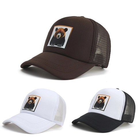 Trucker Hat Herren Damen Baseball Cap Mesh Atmungsaktiv Sonnenschutz Bär Patch Verstellbar Snapback Retro Hip Hop