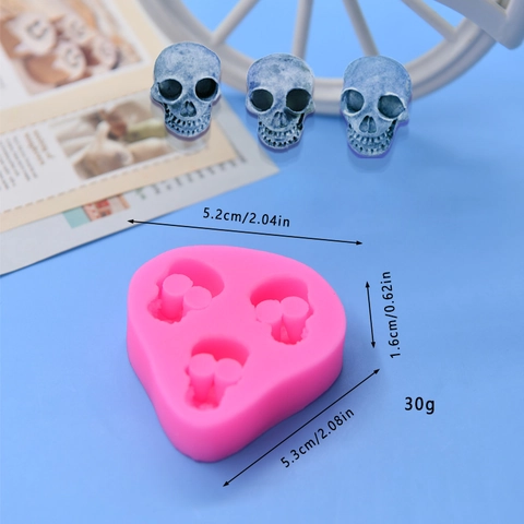 Totenkopf Silikonform Mehrere Kavitäten DIY Backen Tortendekoration Schokolade Süßigkeiten Seifenherstellung Halloween Flexibel Rosa