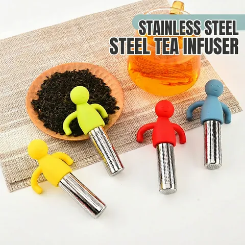 Infusore Per Tè Forma Umanoide Silicone E Acciaio Inossidabile Colino Per Tè Maglia Fine Filtro Sospeso Per Tè Sfuso
