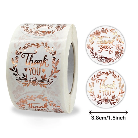 Autocollants Thank You Feuille Or Rose Blanc Rond Floral Cœur Étiquettes De Scellage Pour Emballage Cadeau Enveloppe Décor