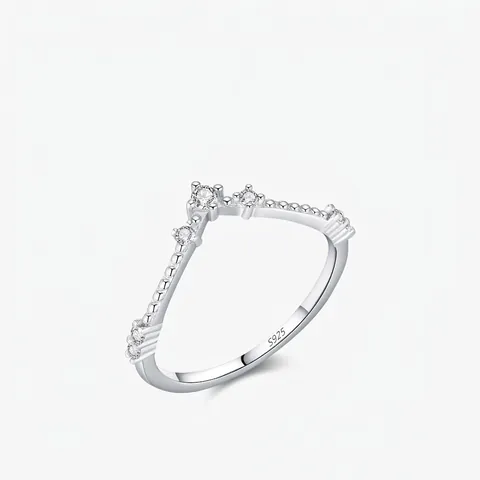 Anello Moissanite A Forma Di V Argento Sterling 925 Sottile Fascia Corona Per Donne Gioielli Minimalisti