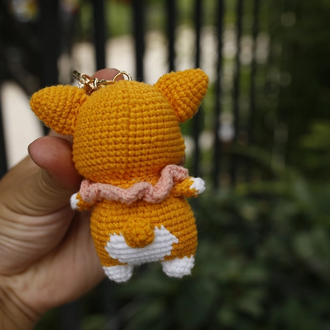 Hand Knitted Crocheted Corgi Dog Keychain Woolen Yarn Animal Bag Charm For Women Kids Cute Puppy Doll Ornament Pendant