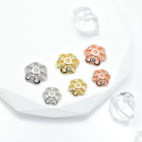 Casquillas De Cuentas Pétalo De Flor Hueca Cobre Micro Pavé Circón Espaciadores Para Hacer Joyas DIY