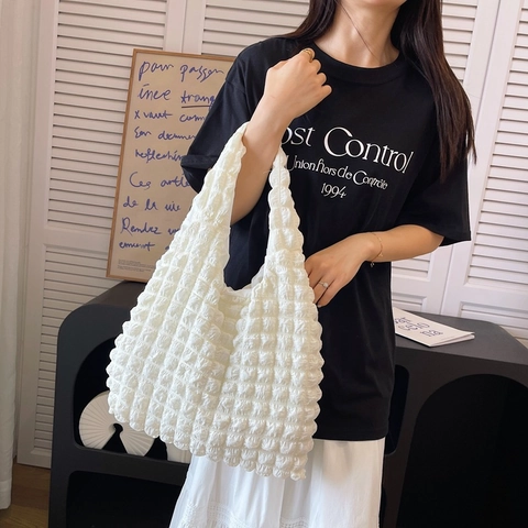 Borsa A Spalla Da Donna Texture A Bolle Plissettata Forma A Nuvola Morbida Grande Capacità Borsa Tote