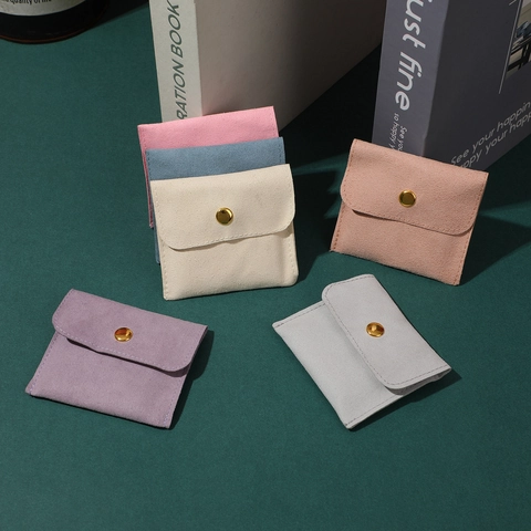 Microfiber Jewelry Packaging Pouch Suede Sensation Snap Button Jewelry Storage Bag Envelope For Necklace Ring Earring