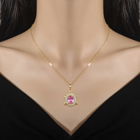 Schildpad Hanger Ketting Met Roestvrijstalen Ketting En Koperen Micro Ingelegde Zirkoon Elegante Sieraden Voor Vrouwen
