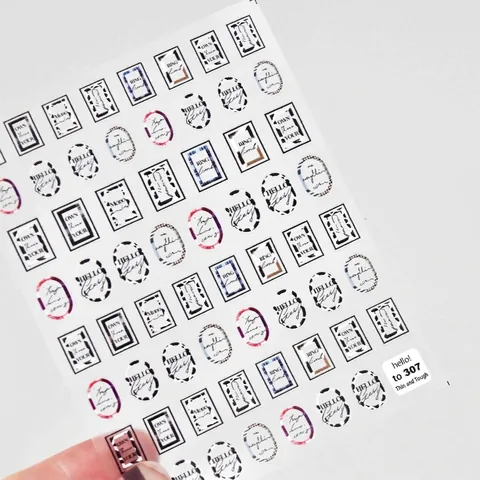 5D Stereoscopic Nail Art Stickers Thin Tough Retro Frame English Letters DIY Manicure Decoration Elegant Style