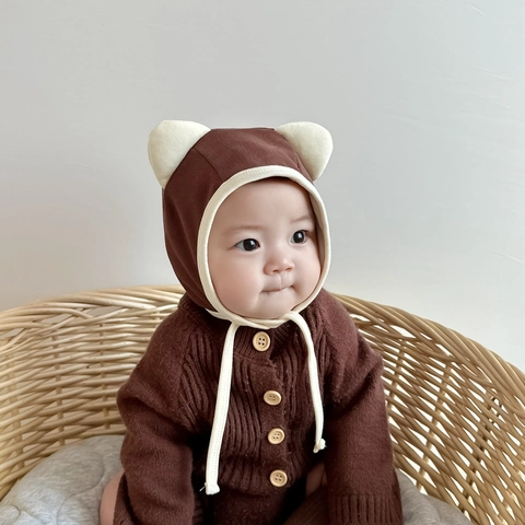 Baby Knitted Ear Protection Hat Cute Animal Ears Combed Cotton Soft Breathable Windproof Newborn Infant Accessory