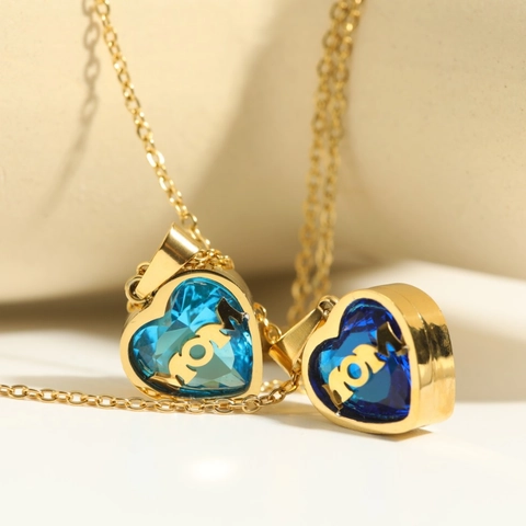 Collana Ciondolo Cuore MOM Acciaio Inossidabile Pietra Natala Zirconia Gioielli Regalo Per Madre Tono Oro