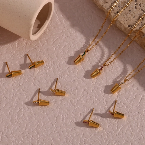 Juego de Collar con Colgante de Vaso de Bebida de Acero Inoxidable con Diamantes de Imitación Linda Botella de Refresco Joyería Chapada en Oro para Mujer Niñas Regalo