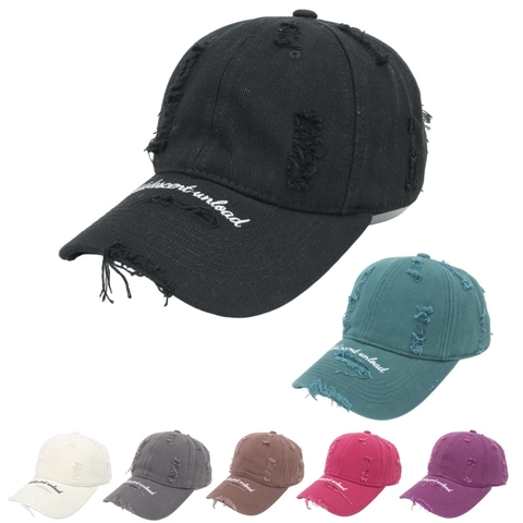 Casquette De Baseball En Coton Lavé Vintage Style Déchiré Broderie Lettre Réglable