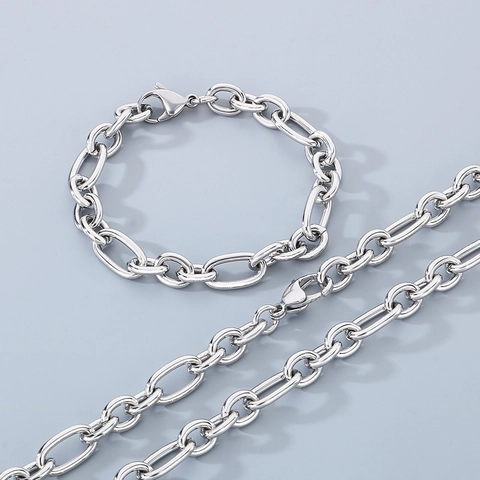 Collana E Bracciale In Acciaio Inossidabile Titanio Catena Figaro Hip Hop Gioielli Minimalisti Per Uomini Donne