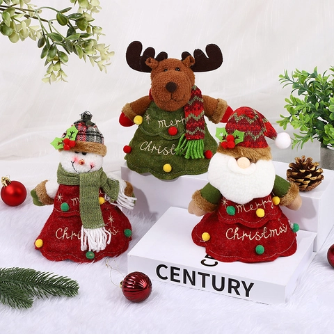 Sacs Cadeaux De Noël Feutre Renne Bonhomme De Neige Père Noël Ornements En Peluche Décoration De Fête Pochettes À Pommes