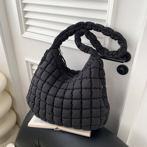 Bolso de Hombro Acolchado de Nylon de Gran Capacidad Color Sólido Moda Puffy Cloud Tote Bag Minimalista Urbano Casual Para Mujer