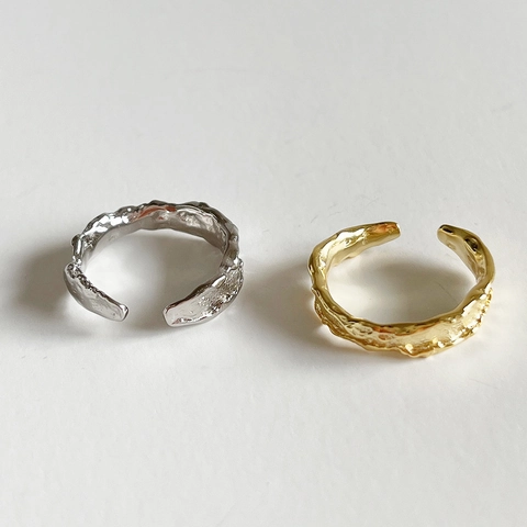 Anello In Argento Sterling 925 Da Donna Trama A Rughe Irregolari Design Fuso Apertura Regolabile Minimalista Stile Artistico