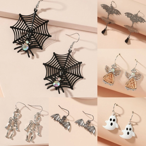 Pendientes Halloween Fantasma Calabaza Araña Calavera Aleación Gótico Fiesta Disfraz Joyería Para Mujeres Hombres
