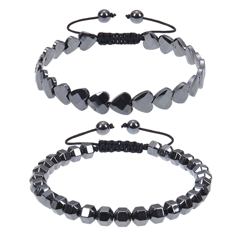 Bracciale In Corda Intrecciata Regolabile In Pietra Magnetica Di Ematite A Forma Di Cuore Gioielli Moda Unisex Nero