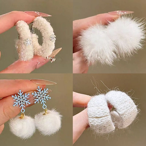 Orecchini Fiocco Di Neve Lega Zircone Perla Artificial Peluche Inverno Gioielli Eleganti Da Donna Con Silver Earring Post
