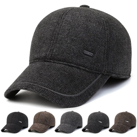 Herren Winter Warm Baseballkappe Wollfilz Mit Ohrenschutz Verstellbare Outdoor Verdickte Freizeithut