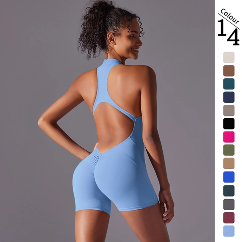 Γυναικείο Ολόσωμο Γιόγκα Jumpsuit Romper Εξώπλατο Με Φερμουάρ Μπροστά Scrunch Butt Ελαστικό Νάιλον Spandex Activewear