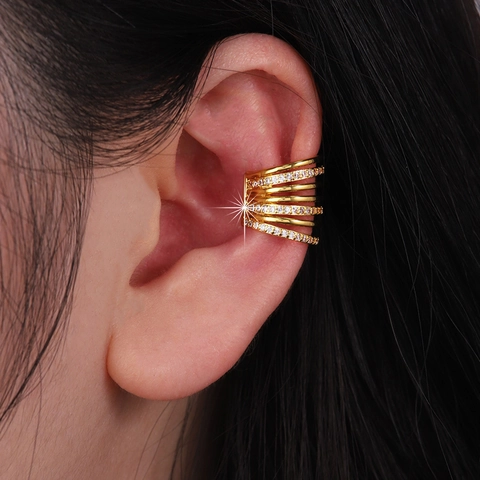 Orecchini Ear Cuff Multistrato Senza Buco Rame Placcato Oro Zirconia Gioielli Di Cartilagine Per Donne