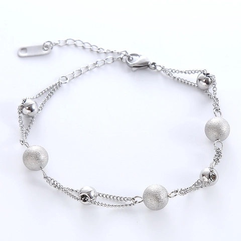 Pulsera De Doble Capa De Acero Inoxidable Con Cuentas Mates Y Pulidas Joyería Elegante Ajustable Para Mujer