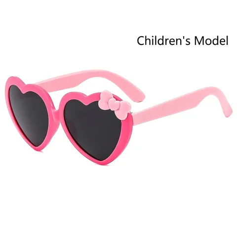 Lunettes De Soleil En Forme De Coeur Pour Enfants Avec Noeud Décor Protection UV400 Monture PC Verres AC Mode Filles