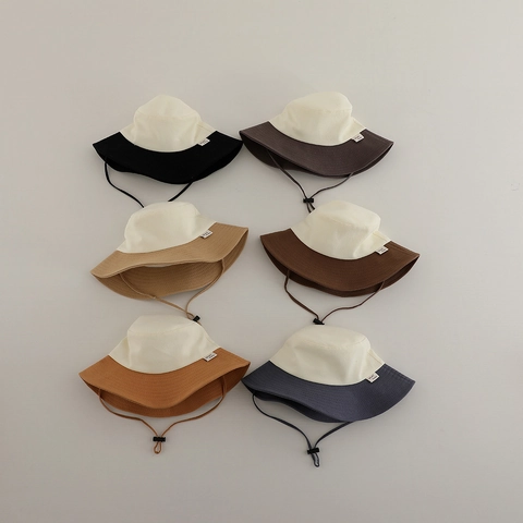 Cappello Da Pescatore In Tela Di Cotone Per Bambini Con Sottogola Regolabile Tesa Larga Cappello Da Sole Esterno Unisex