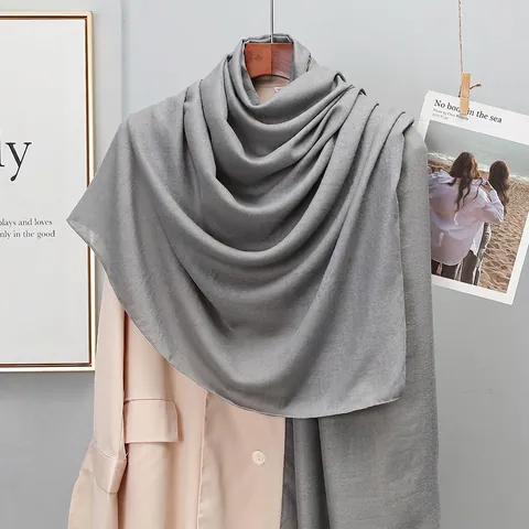Solid Color Long Scarf Lightweight Scarf Shawl Polyester Cotton Linen Breathable Sun Protection Hijab Fashion For Women