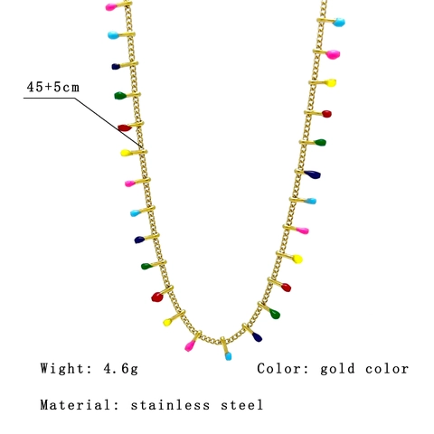 Stainless Steel Necklace And Bracelet Colorful Enamel Teardrop Pendants Bohemian Gold Plated Adjustable Jewelry For Women