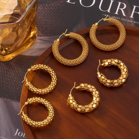Titanium Steel Gold Plated U-shaped Hoop Earrings For Women Minimalist Hollow Chain Textured Geometric Fashion Jewelry Accessories