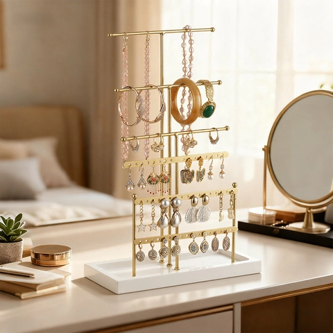 Jewelry Organizer Stand Metal Multi Layer Display Rack For Necklace Earring Bracelet Watch Modern Home Dressing Table