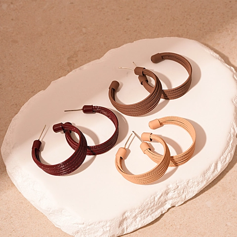 Retro Minimalist Multi Layered C-Shaped Hoop Earrings Alloy With 925 Sterling Silver Earring Post For Women
