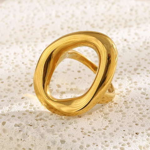 Hollow Geometric Ring 18K Gold Plated Stainless Steel Irregular Abstract Chunky Modern Minimalist Accessory For Women