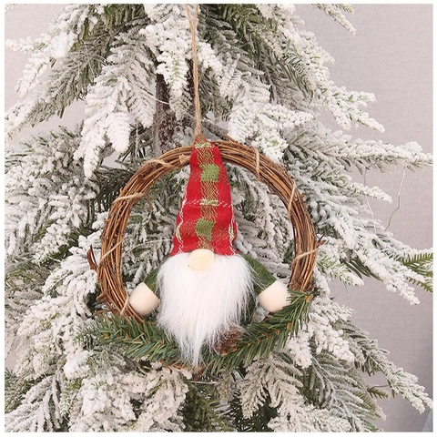 Decorazioni Appese Corona In Rattan Gnomo Di Natale Bambola Senζα Volto Cappello Scozzese Per Decorazione Albero Casa