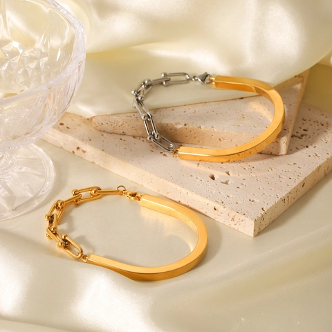 Bracciale In Acciaio Inossidabile Da Donna Placcato Oro 18K Ferro Di Cavallo Catena Di Giunzione Gioielli