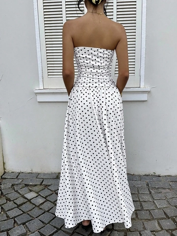 Vestido Largo Sexy Con Lunares Palabra De Honor Para Mujer Retro Corte En A Cintura Alta Elegante Poliéster Spandex
