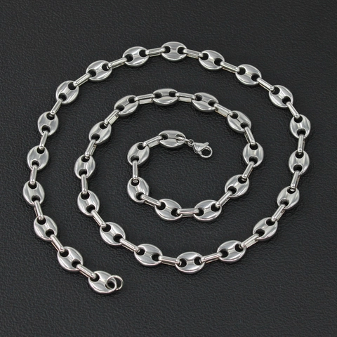 Stainless Steel Coffee Bean Chain Necklace And Bracelet Hip Hop Pig Nose Link Electroplated Jewelry For Men Women