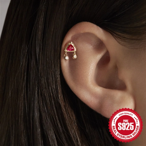 Stud De Cartilage D'oreille En Argent Sterling 925 Piercing Labret Dos Plat Zircon Opale Cœur Serpent Lune Étoile