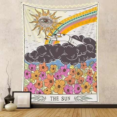 Tarotkarten Wandteppich Wandbehang Böhmisch Sonne Mond Stern Mystisch Polyester Stoff Dekoration Für Schlafzimmer Wohnzimmer