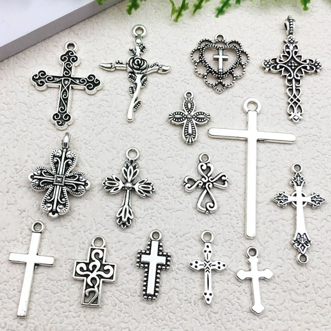 Ciondoli Croce Argento Antico Lega Zinco Stile Gotico Vintage Accessori Creazione Gioielli Fai Da Te Per Collane Bracciali Artigianato