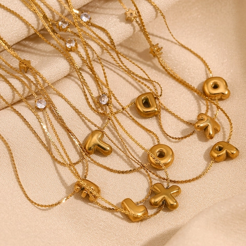 18K Vergoldete Edelstahl Bubble Buchstabe Halskette Für Damen Zirkonia Initialen A-Z 3D Puff Anhänger Schmuck Geschenk
