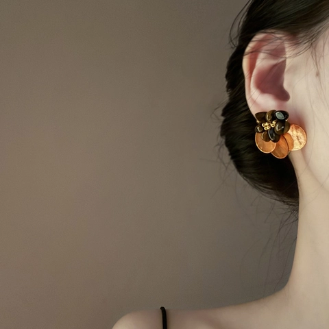 Flower Stud Earrings With 925 Sterling Silver Earring Post Shell Resin Tiger Eye Stone Retro Bohemian Style For Women
