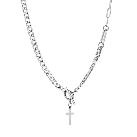 Kruis Hanger Ketting Roestvrij Staal Asymmetrische Ketting Knevelsluiting Hip Hop Retro Sieraden Voor Heren Dames