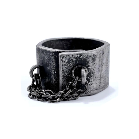 Vintage Herren Ring Edelstahl Kette Glied Breit Band Krater Textur Gothic Punk Hip Hop Industrie Oxidierter Schmuck