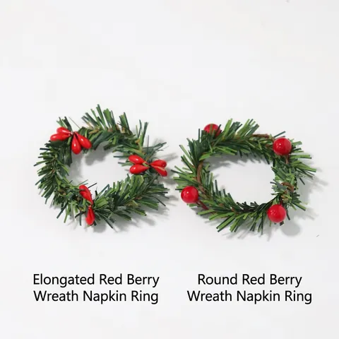 Weihnachten Serviettenring Rote Beeren Kiefernnadel Kerzenring Mini Kranz Feiertag Tischdeko PVC Steinpulver Draht