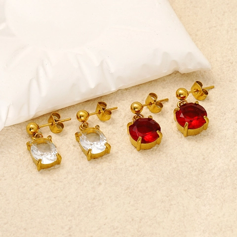 Drop Earrings Stainless Steel PVD Gold Plated Geometric Zircon Gemstone Retro Luxury Minimalist Jewelry For Women